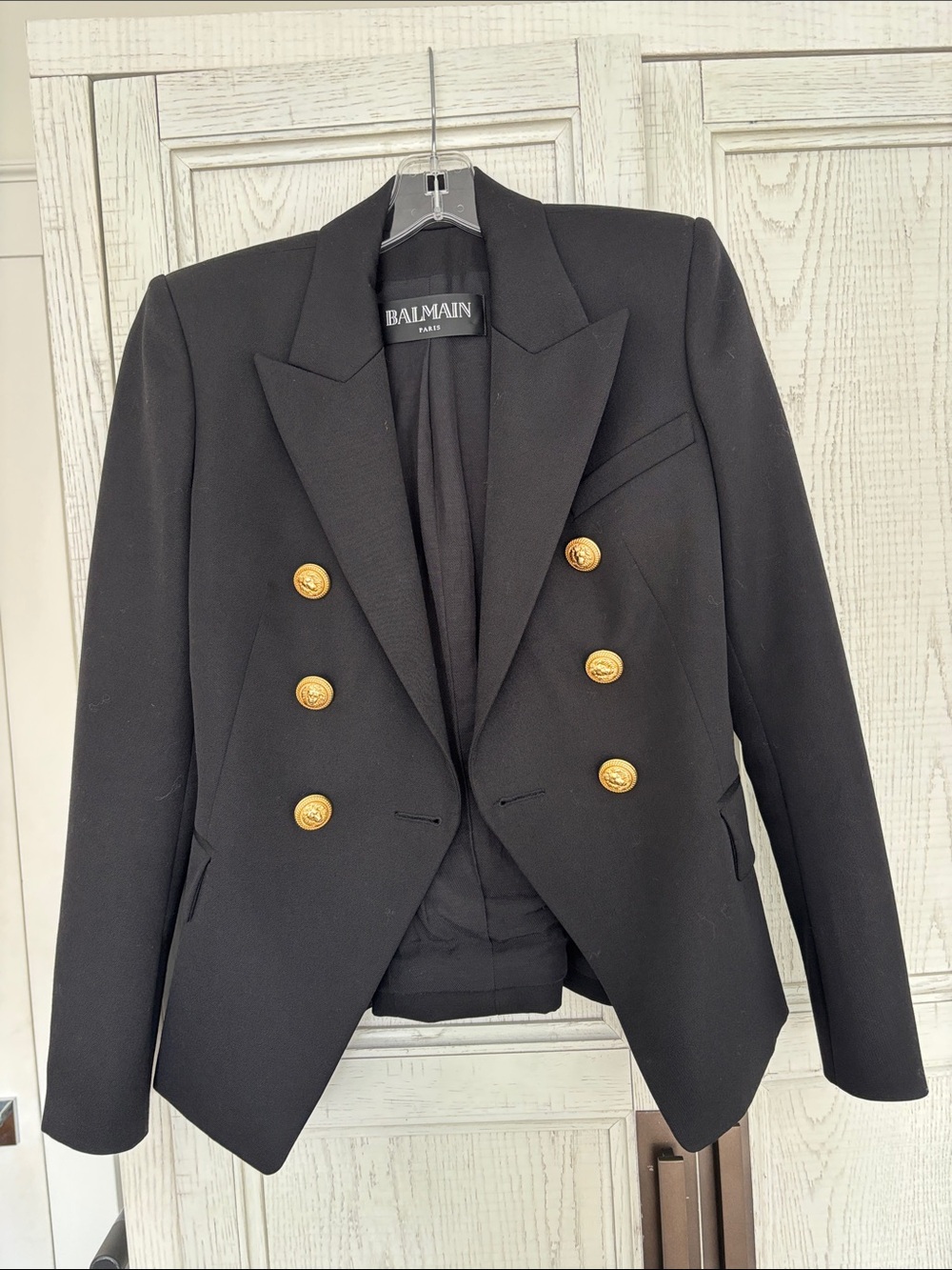 Balmain Women's Black Double-Breasted Blazer with Gold Buttons